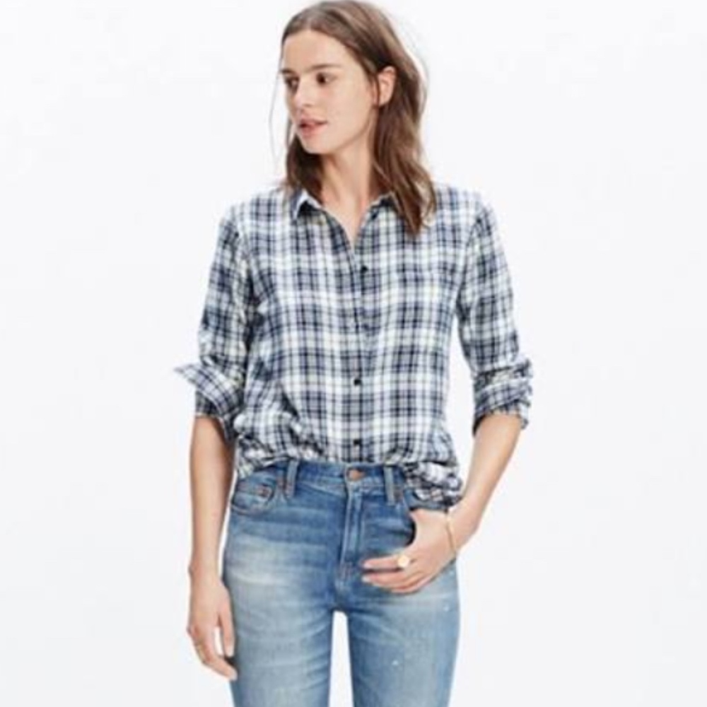 Madewell Lawton Plaid Blue Flannel Shirt, S